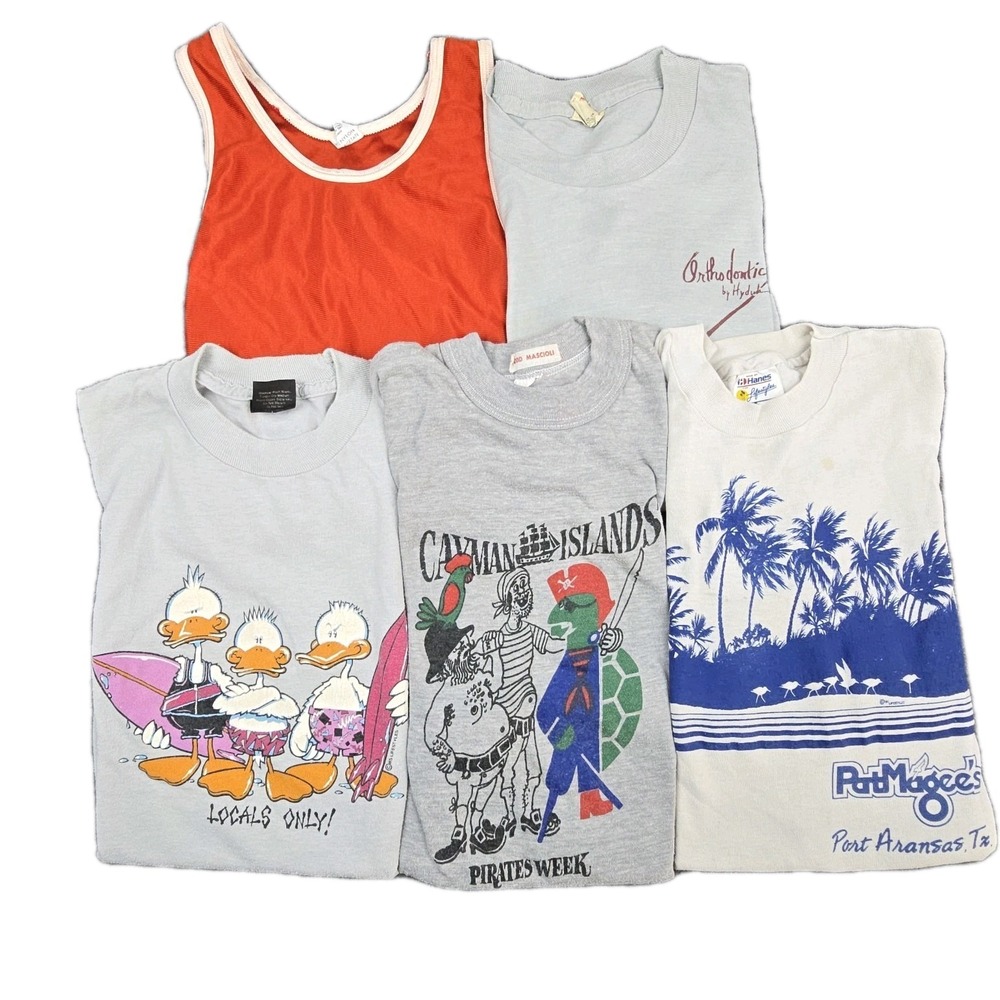 Lot of 1980s Youth Graphic Tees • Surf Beach Themes • Made in USA Vintage